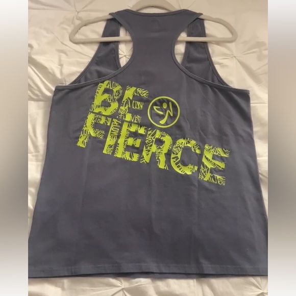 Zumba Fitness Tops - ZUMBA TOP - GRAY WITH GREEN NEON LETTERS